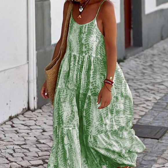 Women Summer Maxi Dress Floral Spaghetti Strap Boho Casual Beach Dress - Picture 3 of 4